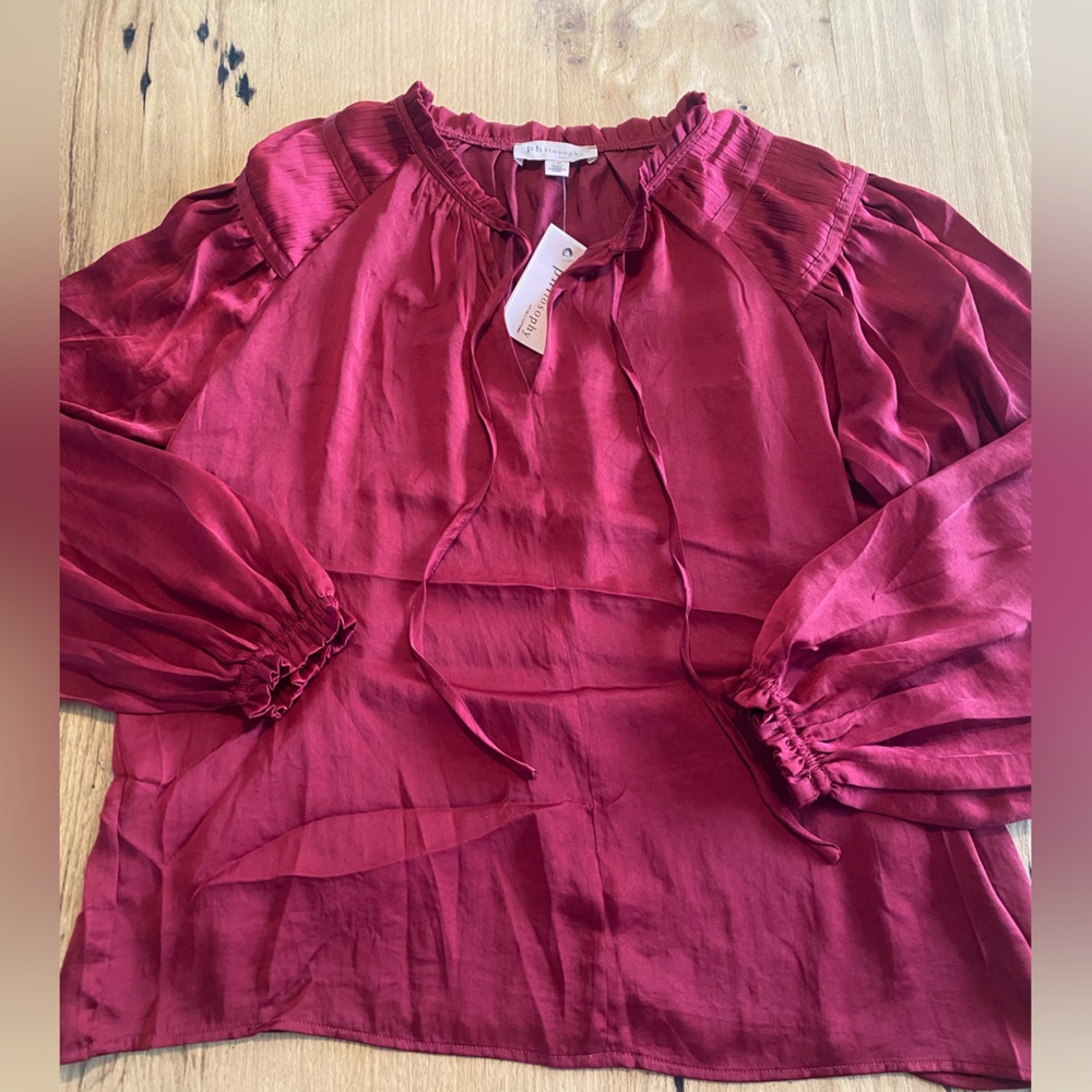 Philosophy Women's Wine Tie-Neck Peasant‎ Blouse